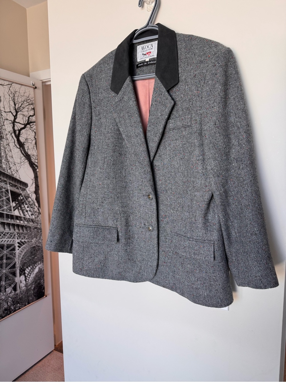 Avoca Collection Irish Tweed Blazer Velvet Collar Pure Wool Size M